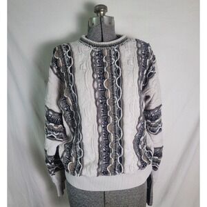 Vintage 80s 90s Coogi Style Neutral Textured Sweater Knit‎ Funky American  M/L